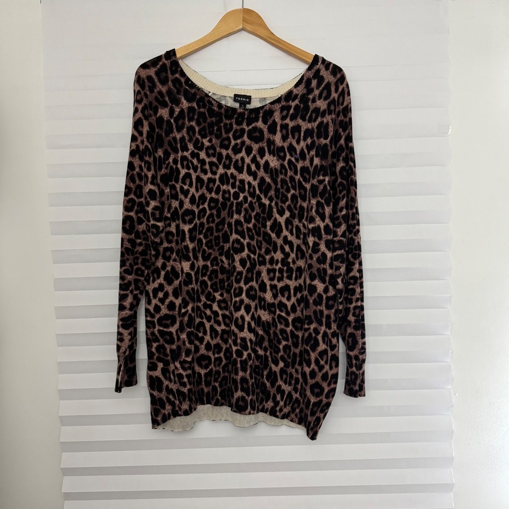 Torrid Leopard Print Cotton Knit Pullover‎ Sweater Brown Black Women Size 3 Plus